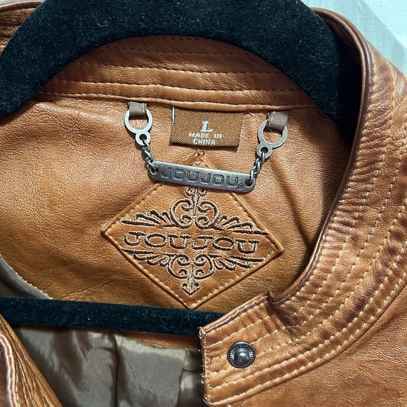 Jou Jou Vegan Leather Tobacco/Brown Light-Weight Jacket Size Large - Picture 10 of 13